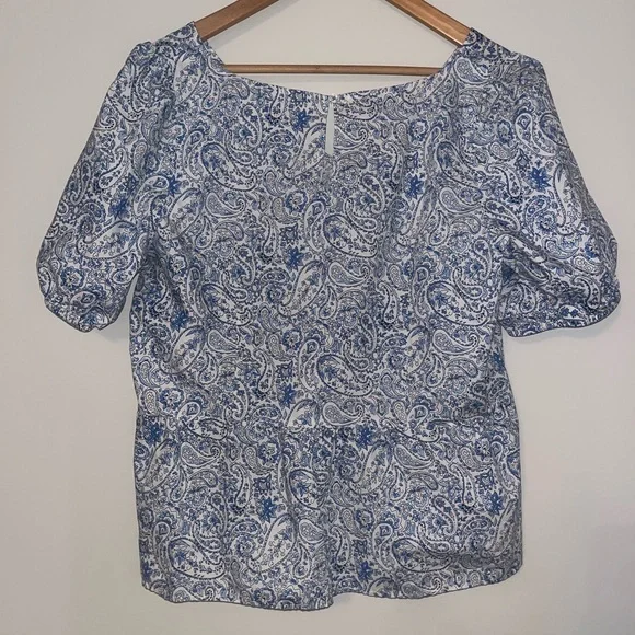 Blue Paisley V-Neck Peplum Top - Picture 7 of 7